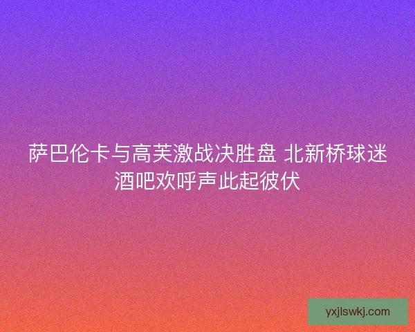萨巴伦卡与高芙激战决胜盘 北新桥球迷酒吧欢呼声此起彼伏